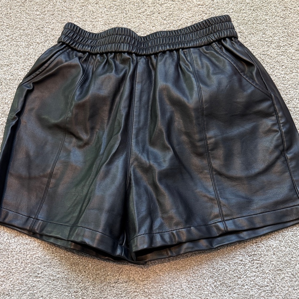 Women's Black Leather Shorts